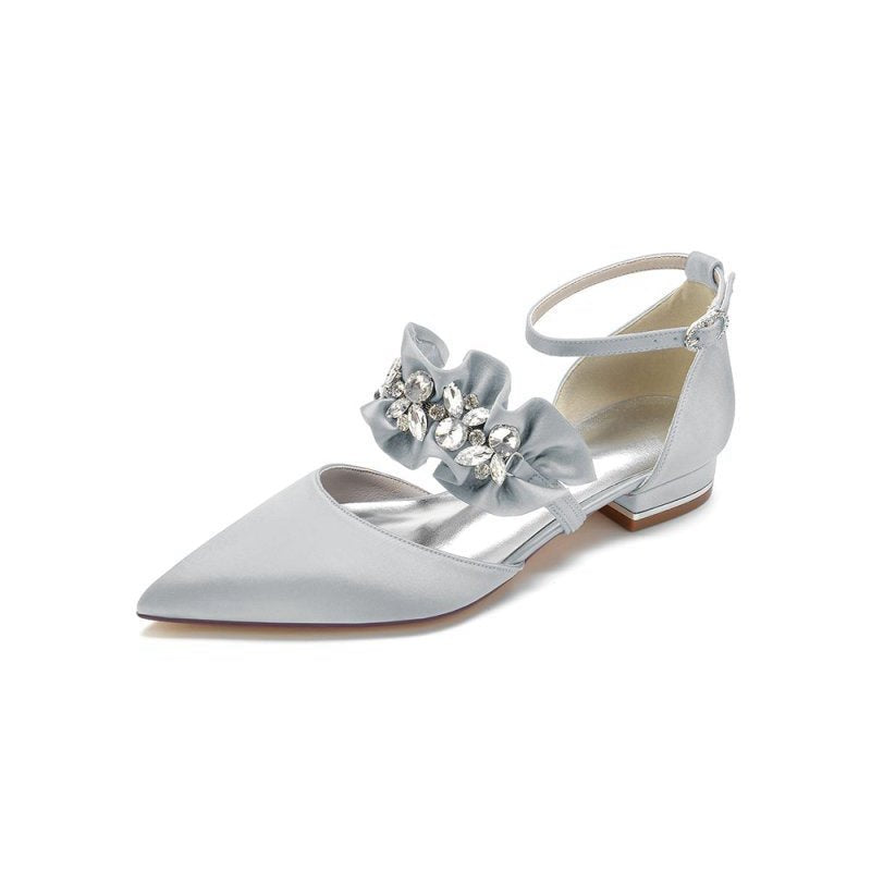 Pointed Toe Rhinestone Beaded Buckle Kitten Heels