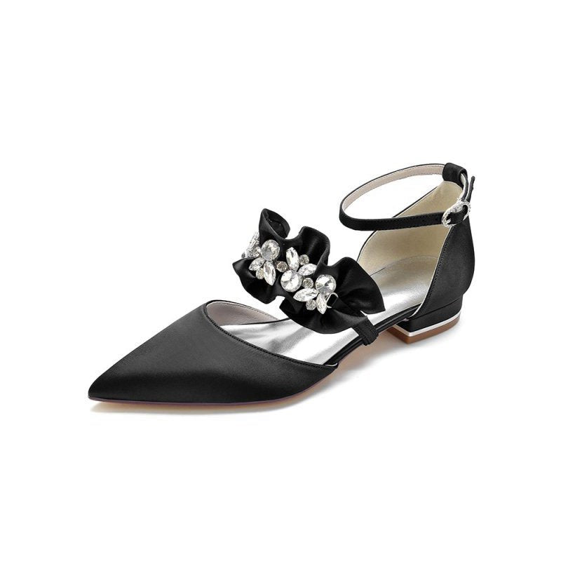 Pointed Toe Rhinestone Beaded Buckle Kitten Heels