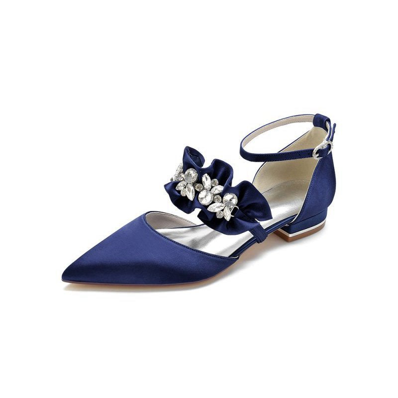 Pointed Toe Rhinestone Beaded Buckle Kitten Heels