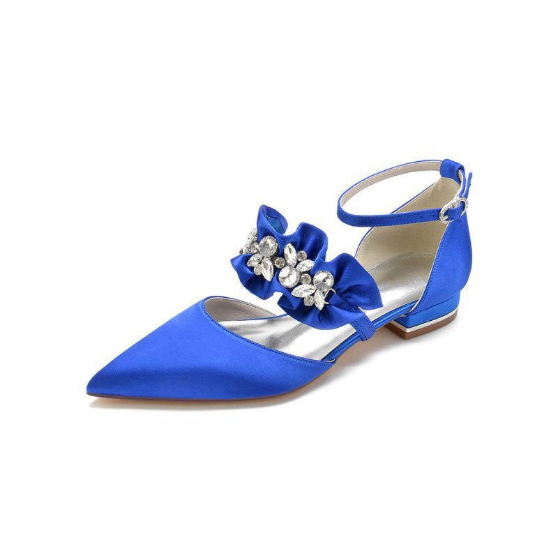 Pointed Toe Rhinestone Beaded Buckle Kitten Heels