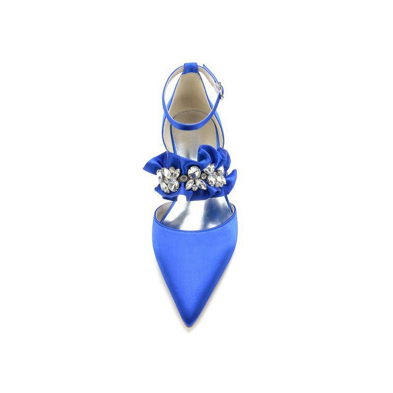 Pointed Toe Rhinestone Beaded Buckle Kitten Heels