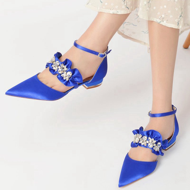 Pointed Toe Rhinestone Beaded Buckle Kitten Heels
