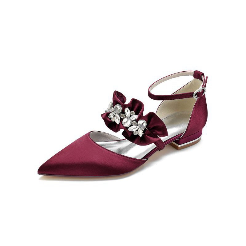 Pointed Toe Rhinestone Beaded Buckle Kitten Heels
