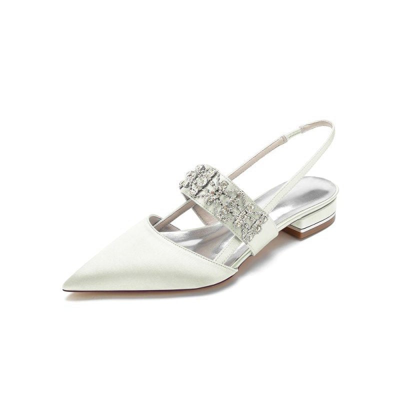 Pointed Toe Rhinestone Beaded Kitten Heels