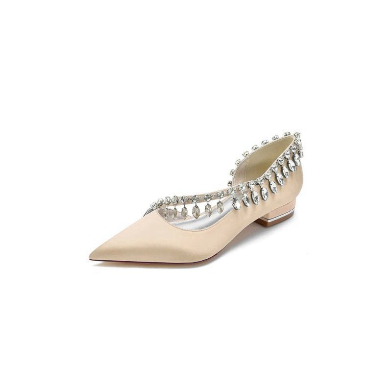 Rhinestone Beaded Pointed Toe Kitten Heels