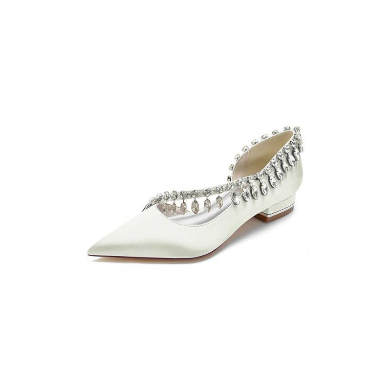 Rhinestone Beaded Pointed Toe Kitten Heels