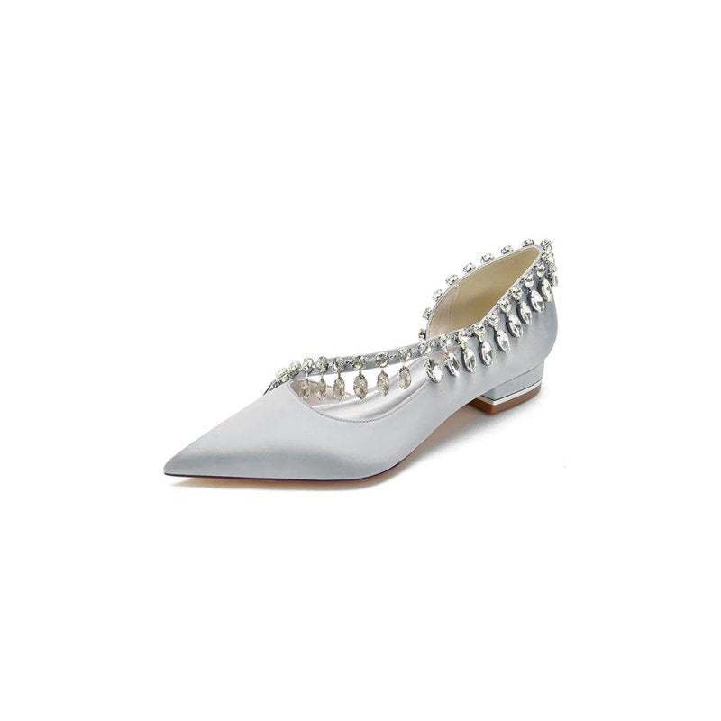 Rhinestone Beaded Pointed Toe Kitten Heels