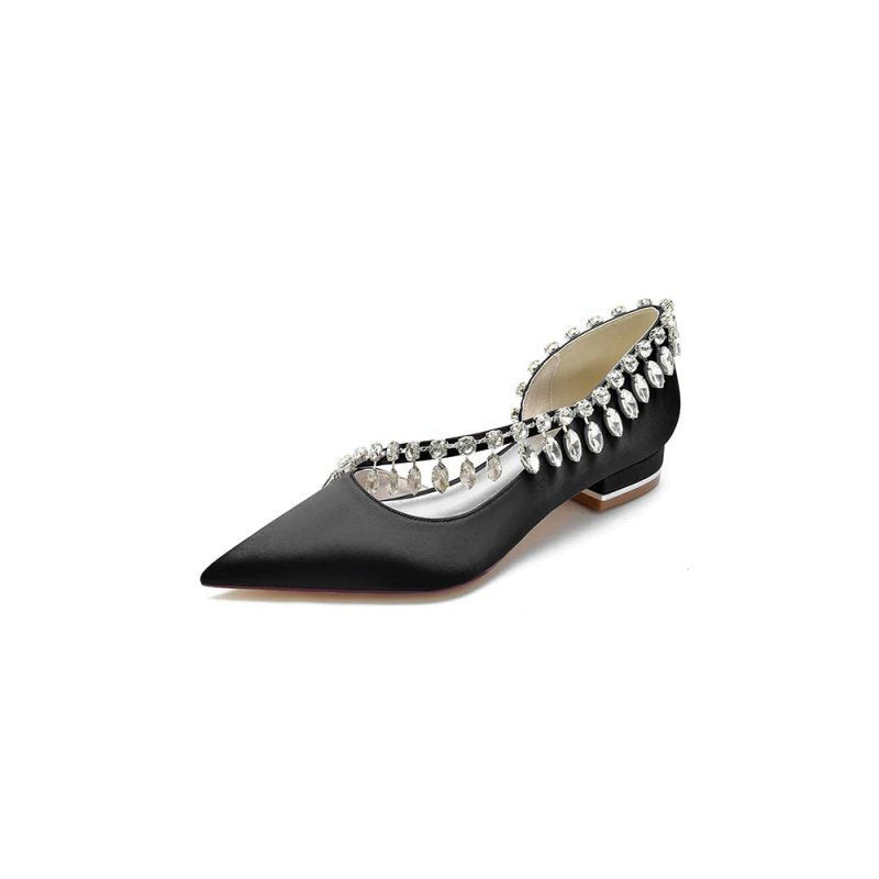 Rhinestone Beaded Pointed Toe Kitten Heels