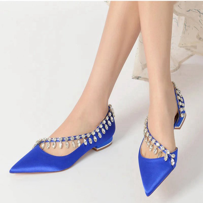 Rhinestone Beaded Pointed Toe Kitten Heels