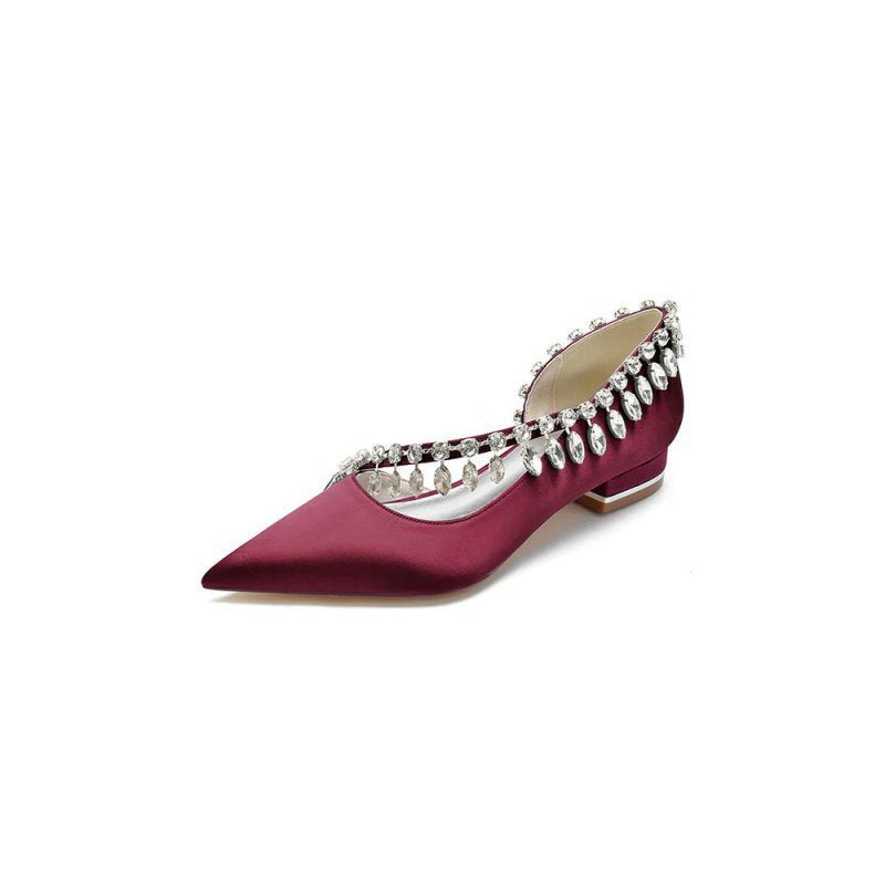 Rhinestone Beaded Pointed Toe Kitten Heels