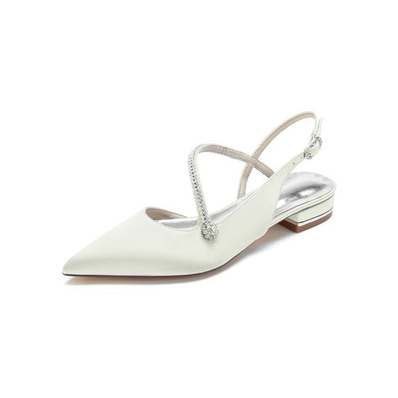 Beaded Pointed Toe Buckle Kitten Heels
