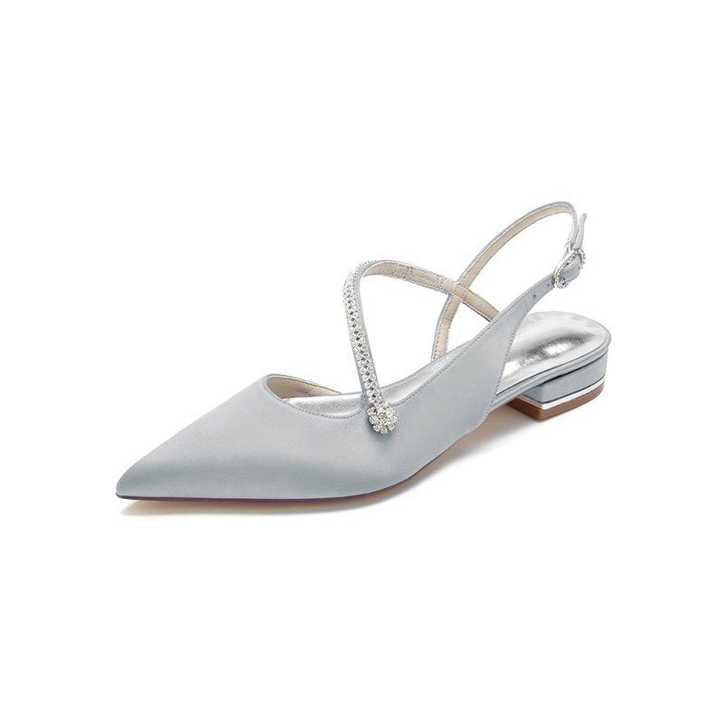 Beaded Pointed Toe Buckle Kitten Heels