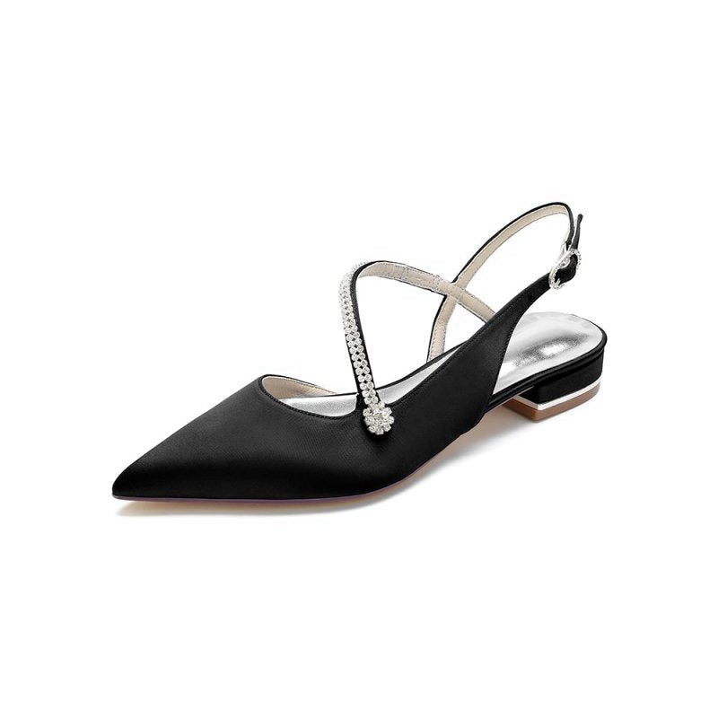 Beaded Pointed Toe Buckle Kitten Heels