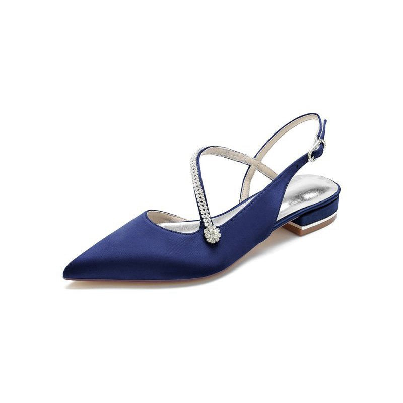 Beaded Pointed Toe Buckle Kitten Heels