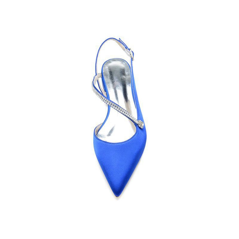 Beaded Pointed Toe Buckle Kitten Heels