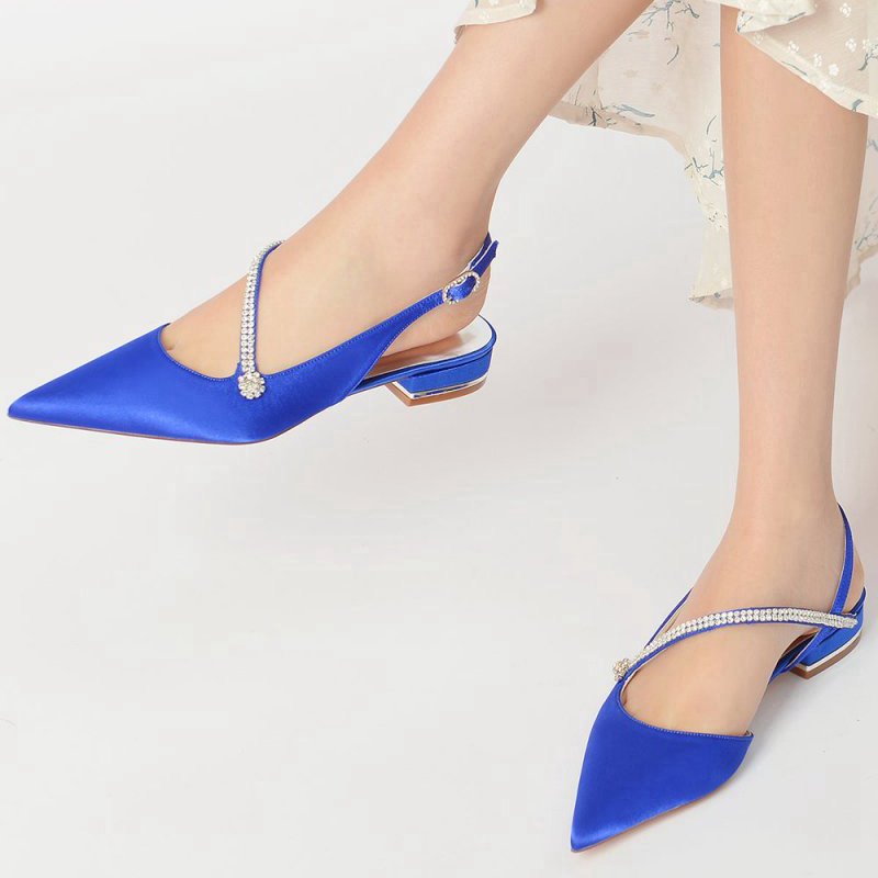 Beaded Pointed Toe Buckle Kitten Heels