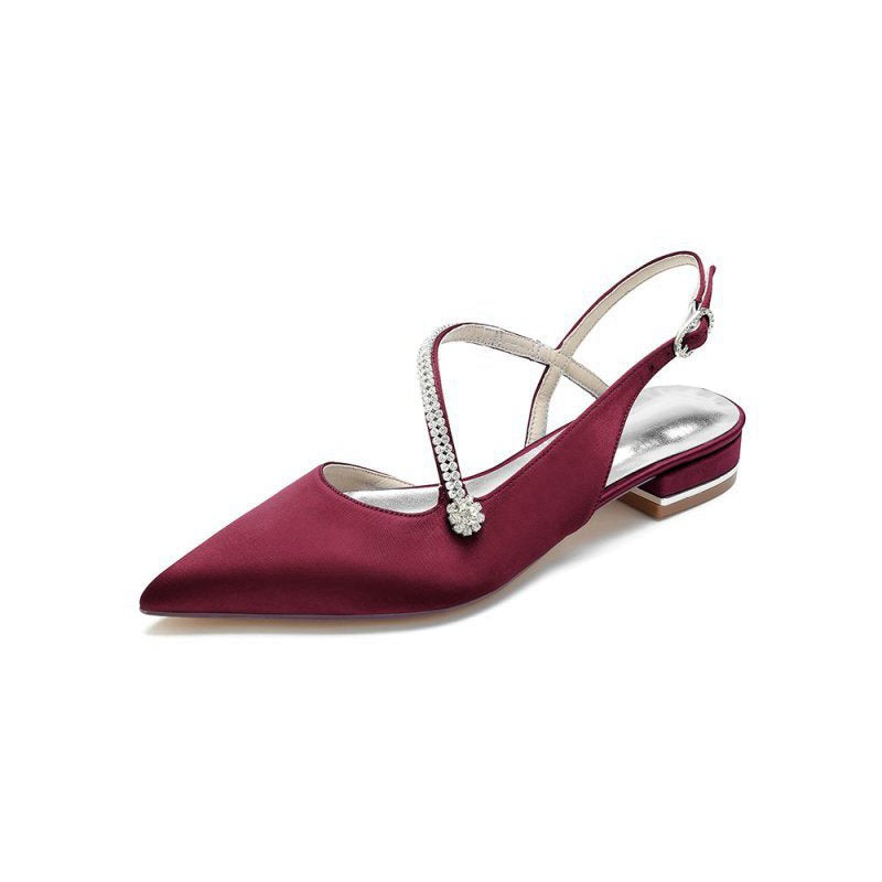 Beaded Pointed Toe Buckle Kitten Heels