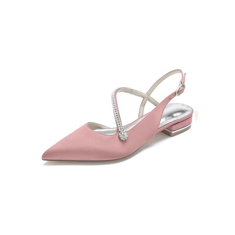 Beaded Pointed Toe Buckle Kitten Heels