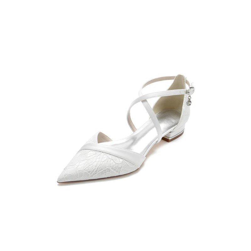 Pointed Toe Lace Ankle Strap Kitten Heels