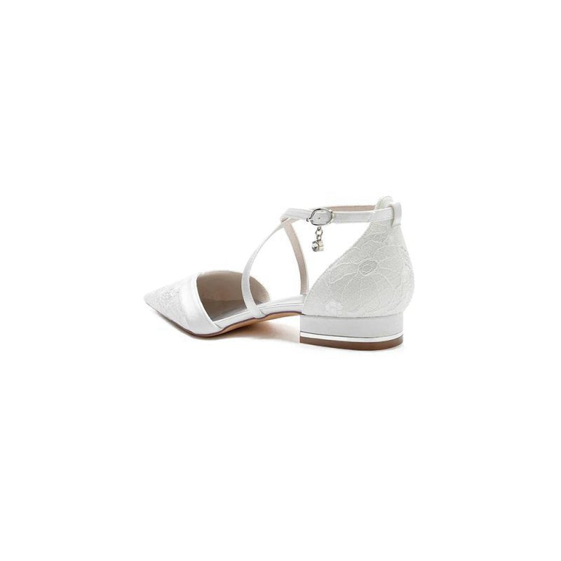 Pointed Toe Lace Ankle Strap Kitten Heels