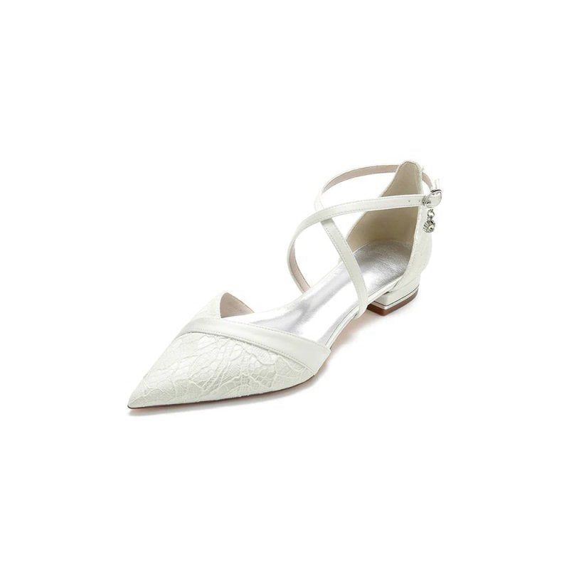 Pointed Toe Lace Ankle Strap Kitten Heels
