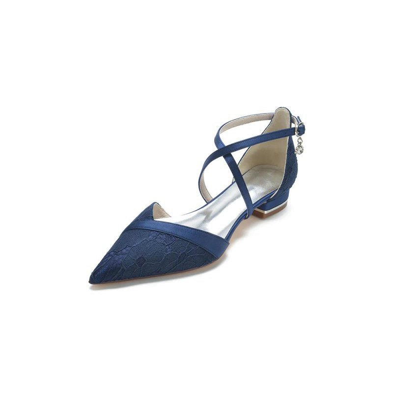 Pointed Toe Lace Ankle Strap Kitten Heels