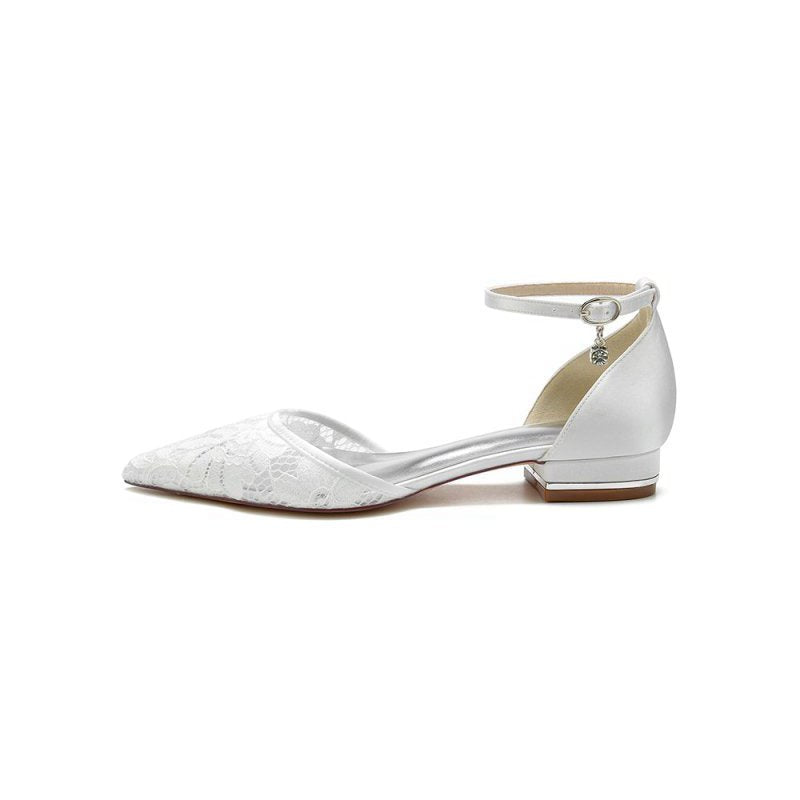 Lace Pointed Toe Ankle Strap Kitten Heels