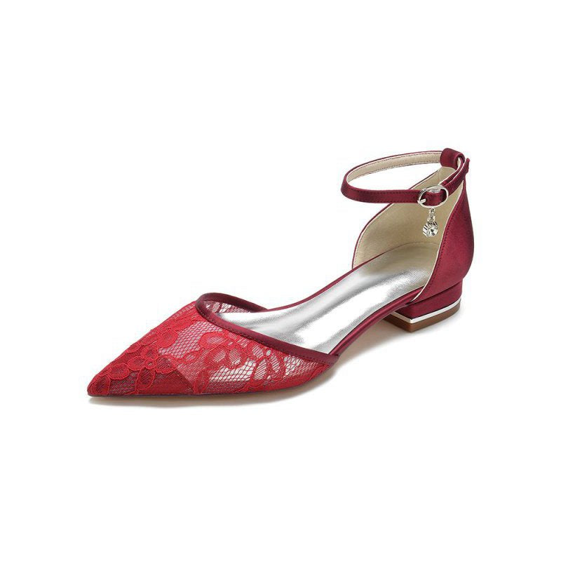 Lace Pointed Toe Ankle Strap Kitten Heels