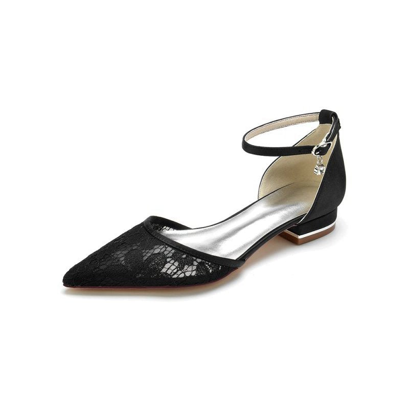 Lace Pointed Toe Ankle Strap Kitten Heels