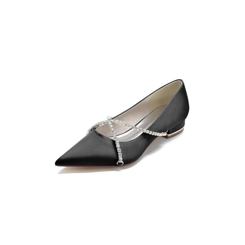 Pointed Toe Rhinestone Strap Kitten Heels