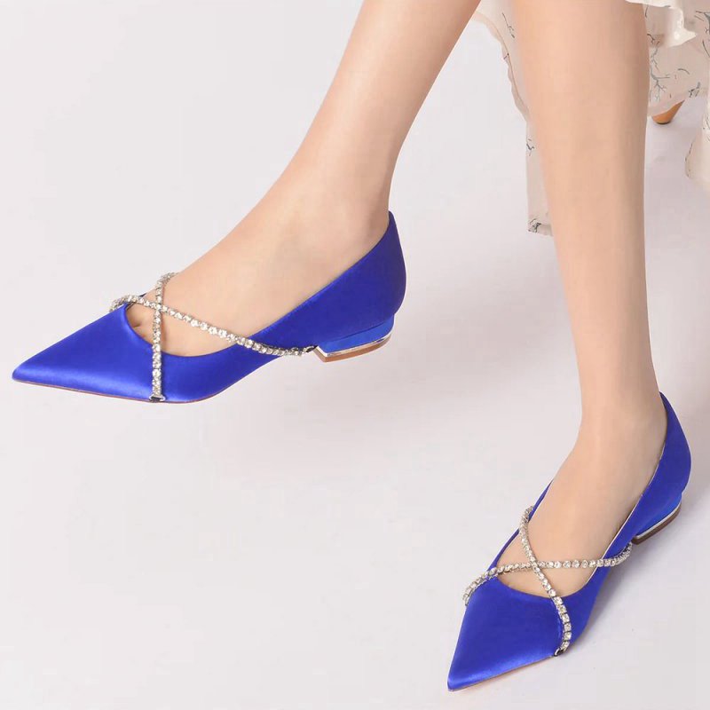 Pointed Toe Rhinestone Strap Kitten Heels