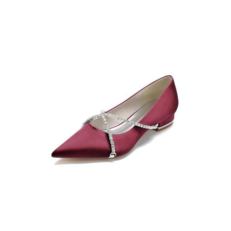 Pointed Toe Rhinestone Strap Kitten Heels