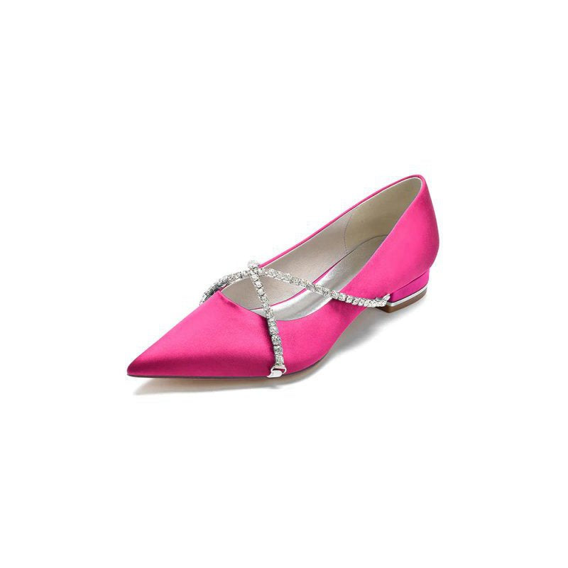 Pointed Toe Rhinestone Strap Kitten Heels