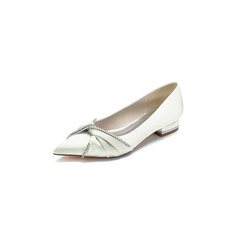 Beading Pointed Toe Satin Kitten Heels