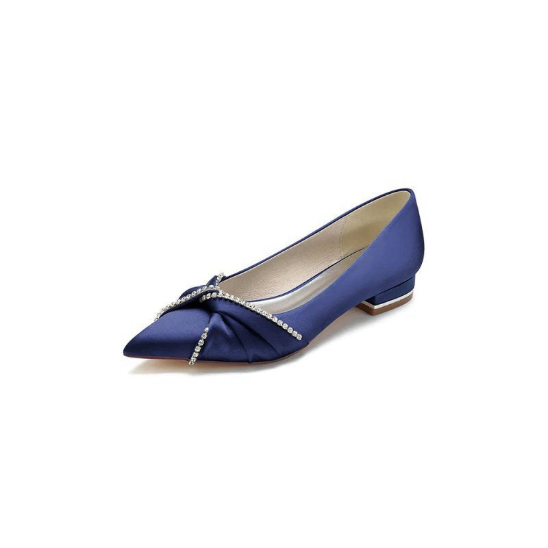Beading Pointed Toe Satin Kitten Heels