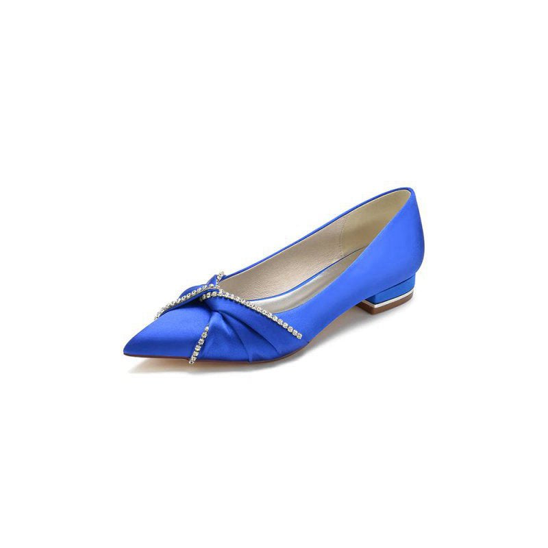 Beading Pointed Toe Satin Kitten Heels
