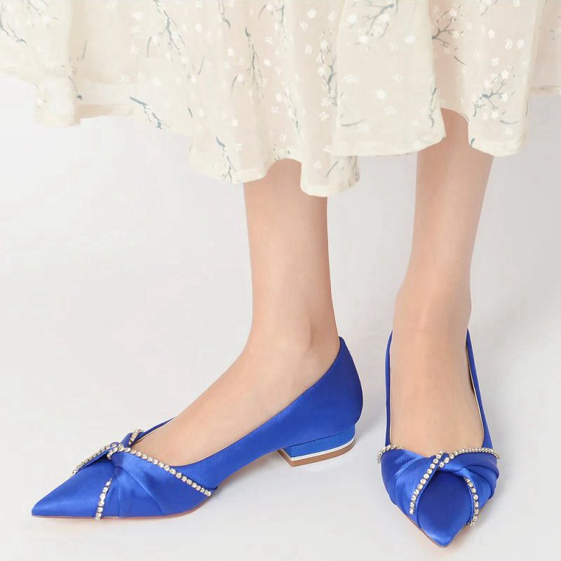 Beading Pointed Toe Satin Kitten Heels