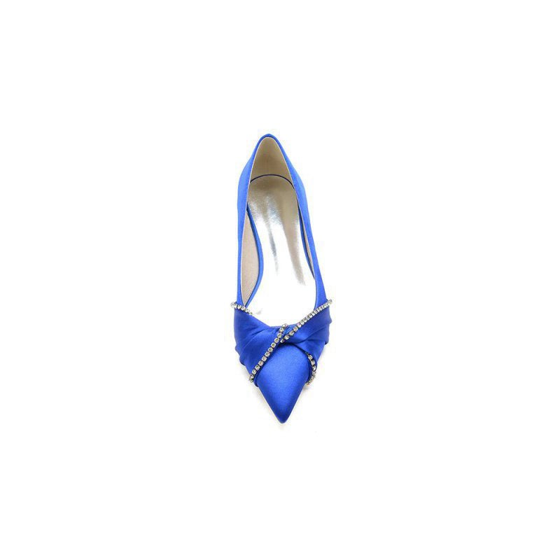 Beading Pointed Toe Satin Kitten Heels