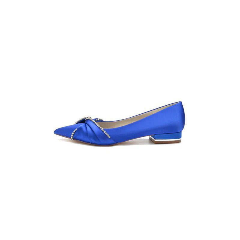 Beading Pointed Toe Satin Kitten Heels