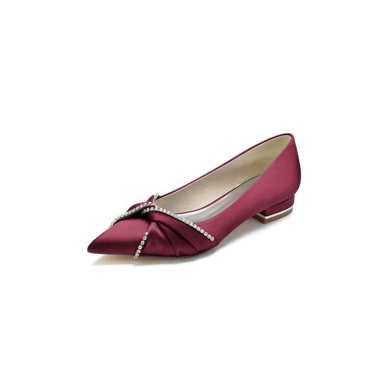 Beading Pointed Toe Satin Kitten Heels