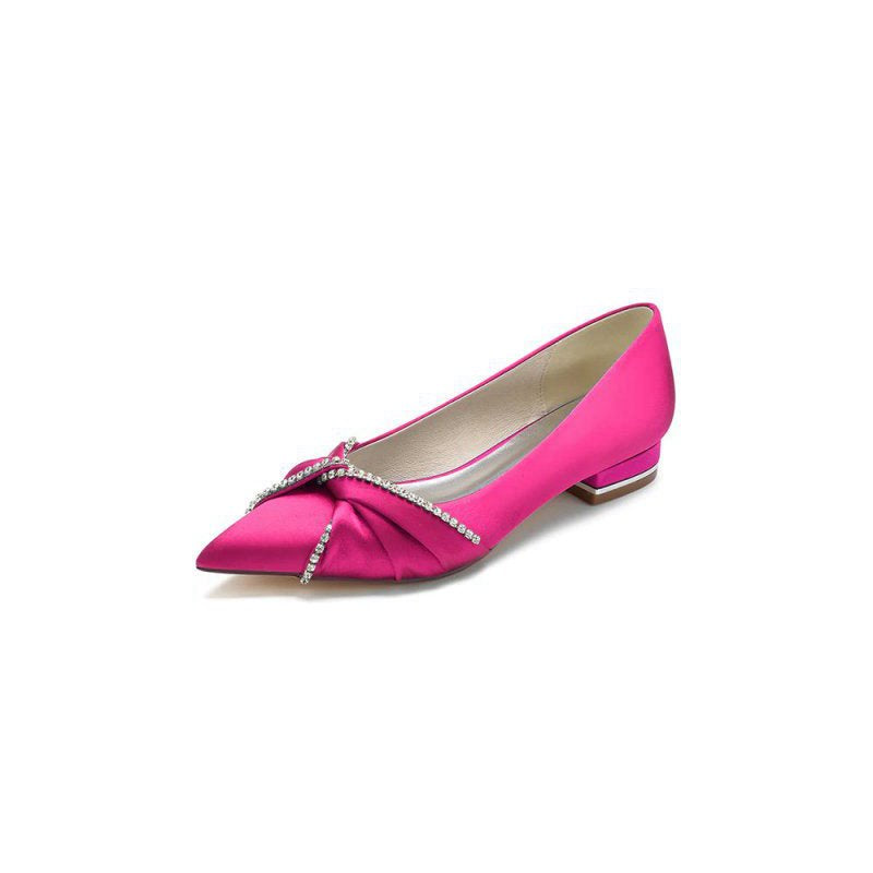 Beading Pointed Toe Satin Kitten Heels
