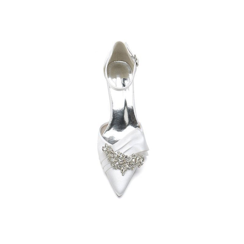 Rhinestone Pointed Toe Satin High Heels