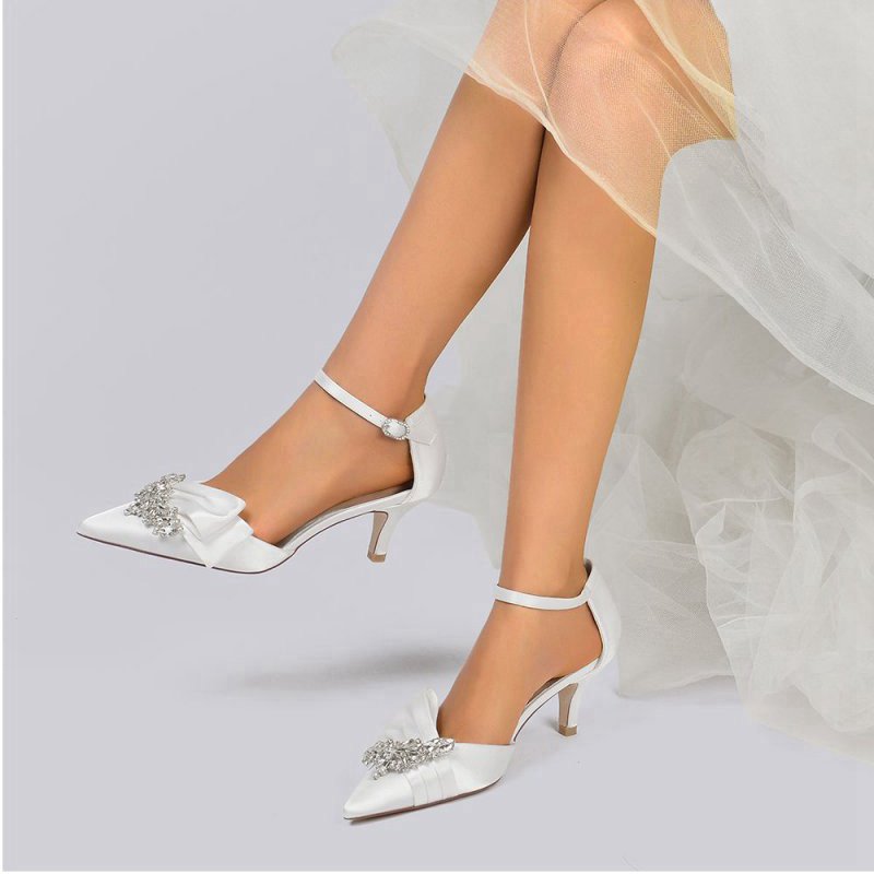 Rhinestone Pointed Toe Satin High Heels