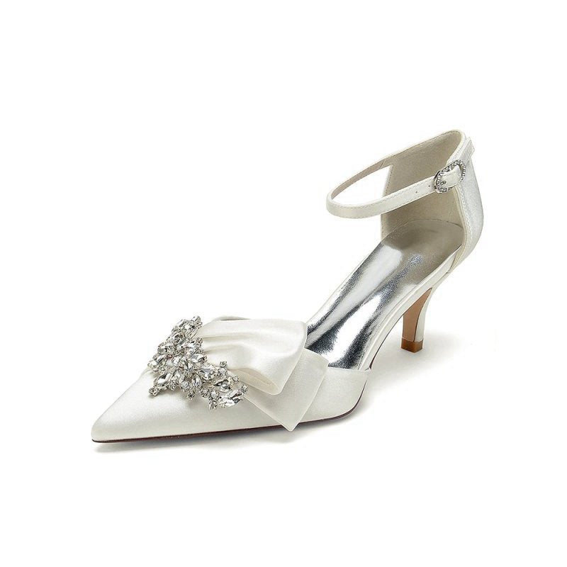 Rhinestone Pointed Toe Satin High Heels
