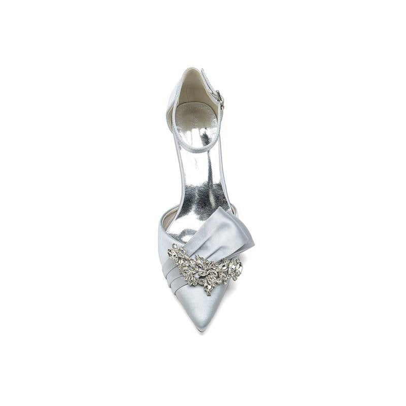 Rhinestone Pointed Toe Satin High Heels