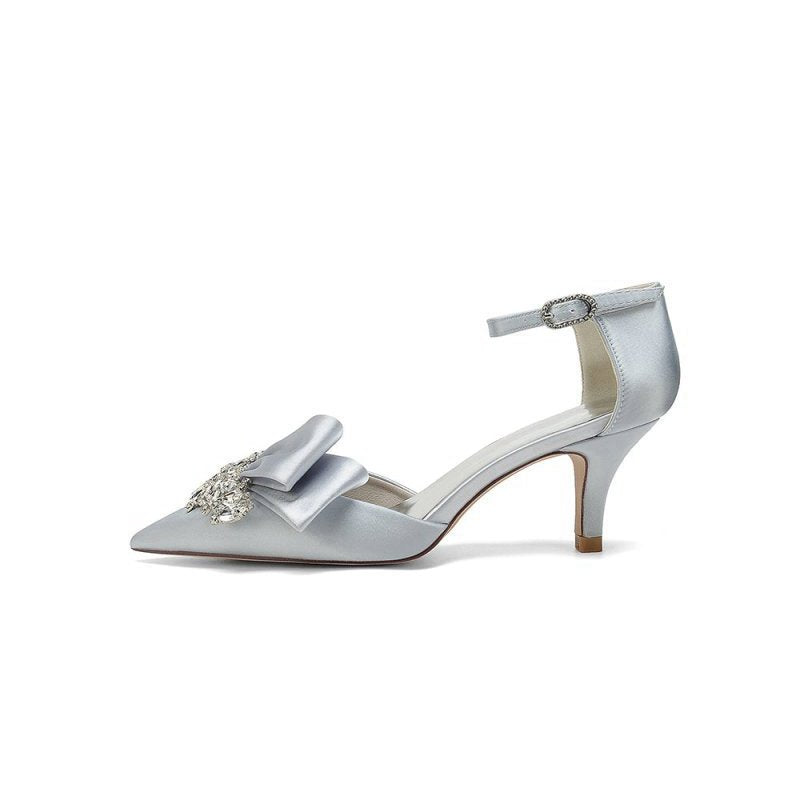 Rhinestone Pointed Toe Satin High Heels