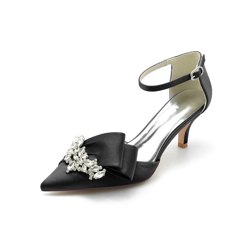 Rhinestone Pointed Toe Satin High Heels