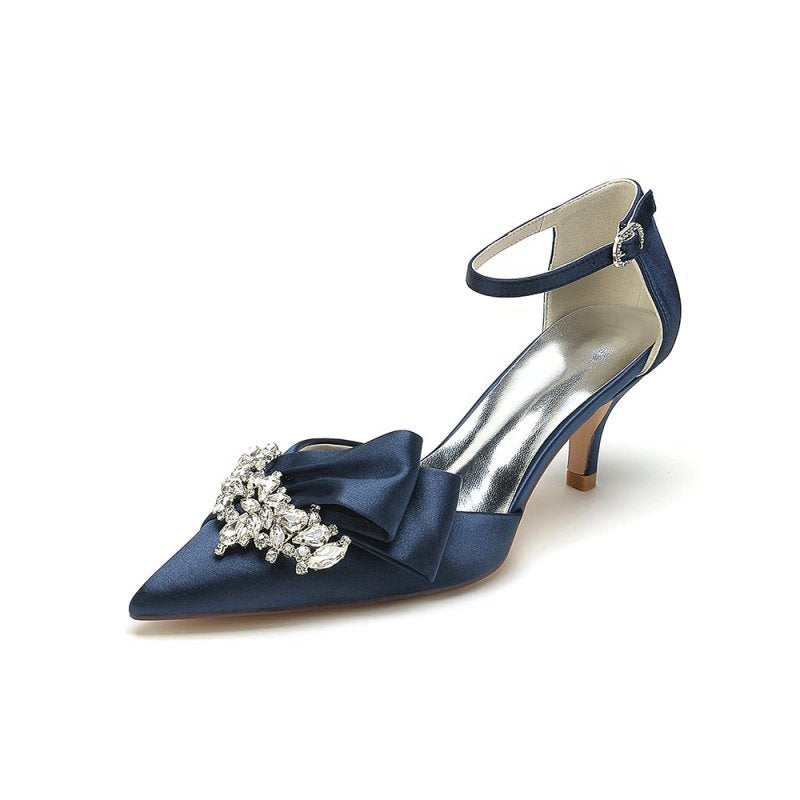 Rhinestone Pointed Toe Satin High Heels