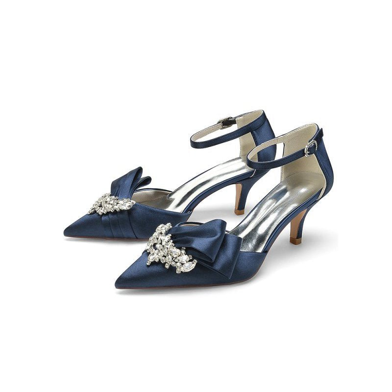 Rhinestone Pointed Toe Satin High Heels