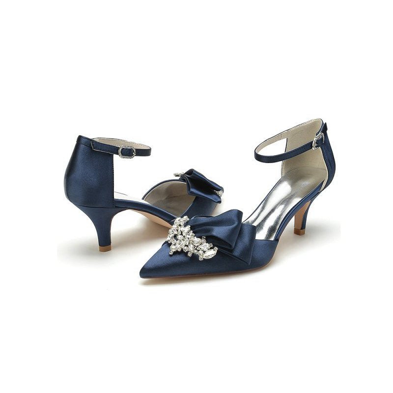 Rhinestone Pointed Toe Satin High Heels